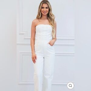 Ellis Strapless Off-White Denim Jumpsuit